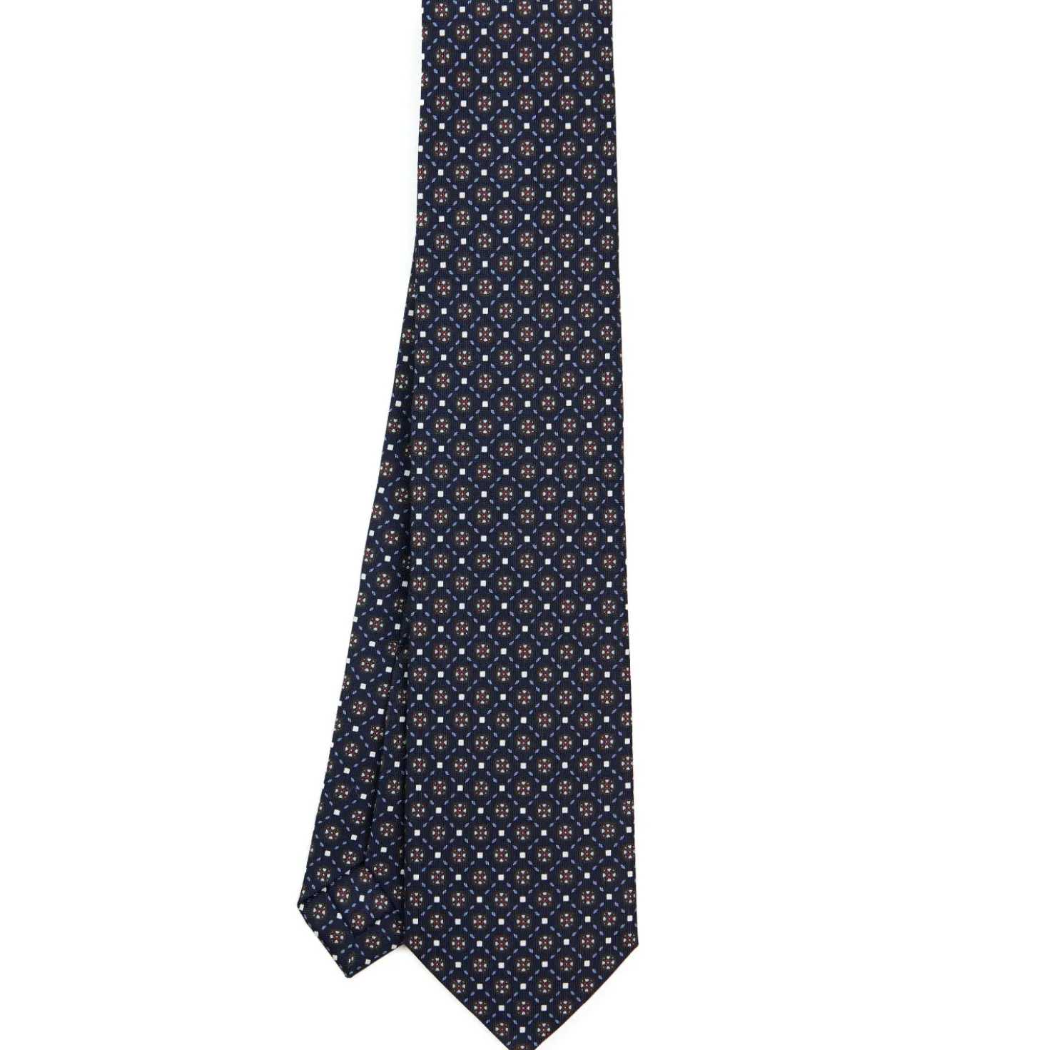 CRAVATTA SARTORIALE 9 PIEGHE IN SETA BLU SCURO Microfantasia fiore
