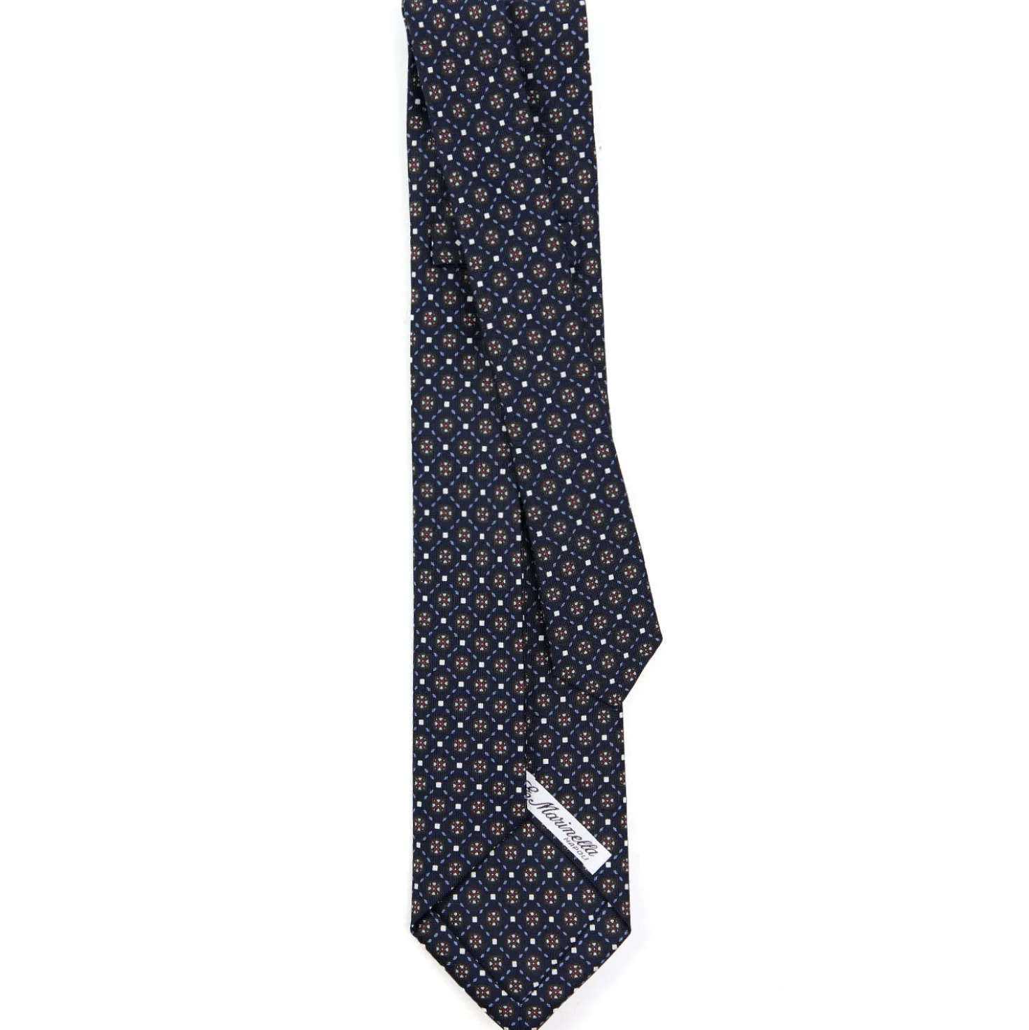 CRAVATTA SARTORIALE 9 PIEGHE IN SETA BLU SCURO Microfantasia fiore