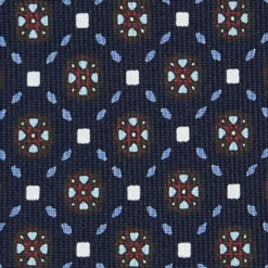 CRAVATTA SARTORIALE 9 PIEGHE IN SETA BLU SCURO Microfantasia fiore