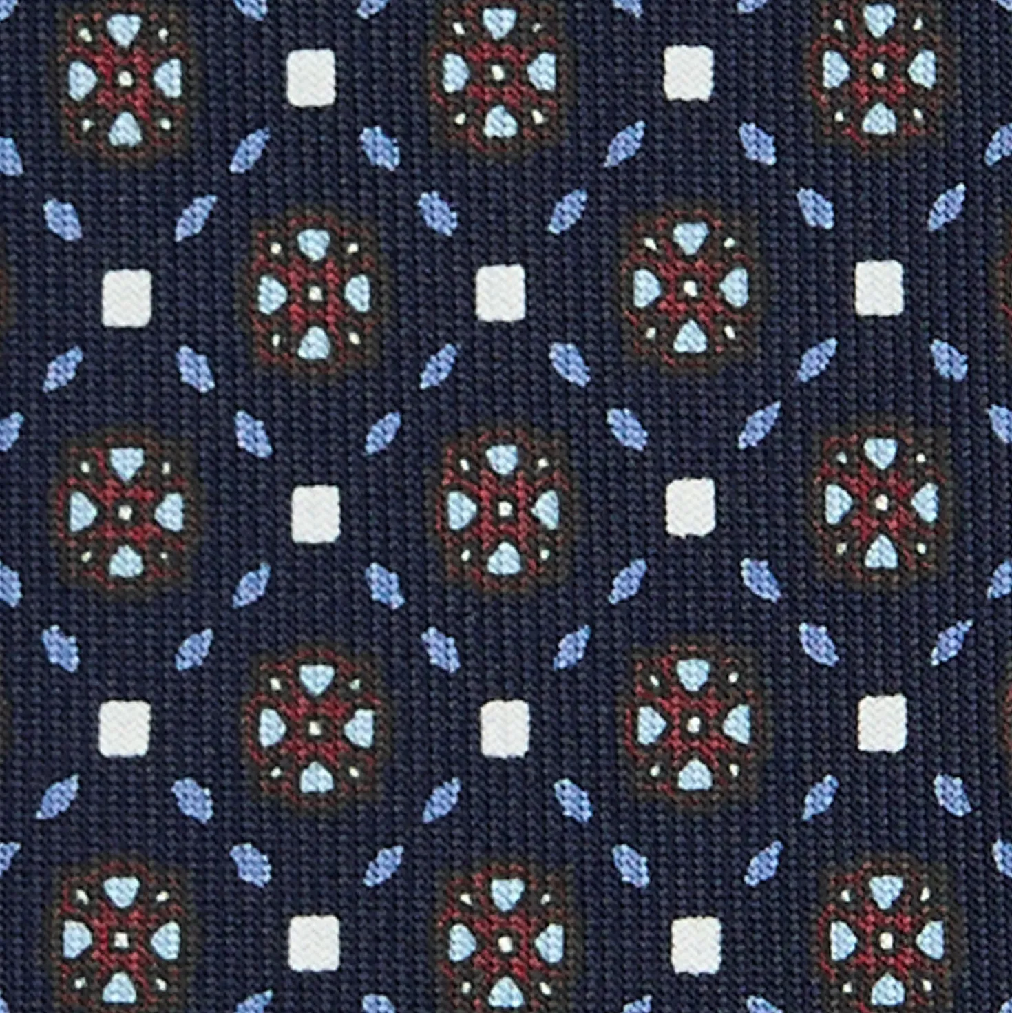 CRAVATTA SARTORIALE 9 PIEGHE IN SETA BLU SCURO Microfantasia fiore