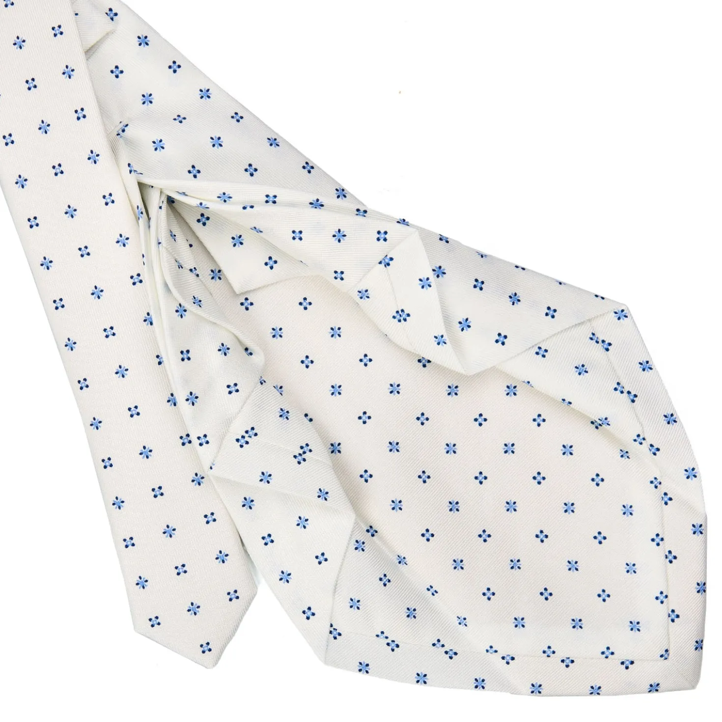 CRAVATTA SARTORIALE 7 PIEGHE IN SETA BIANCA Microfantasia fiore