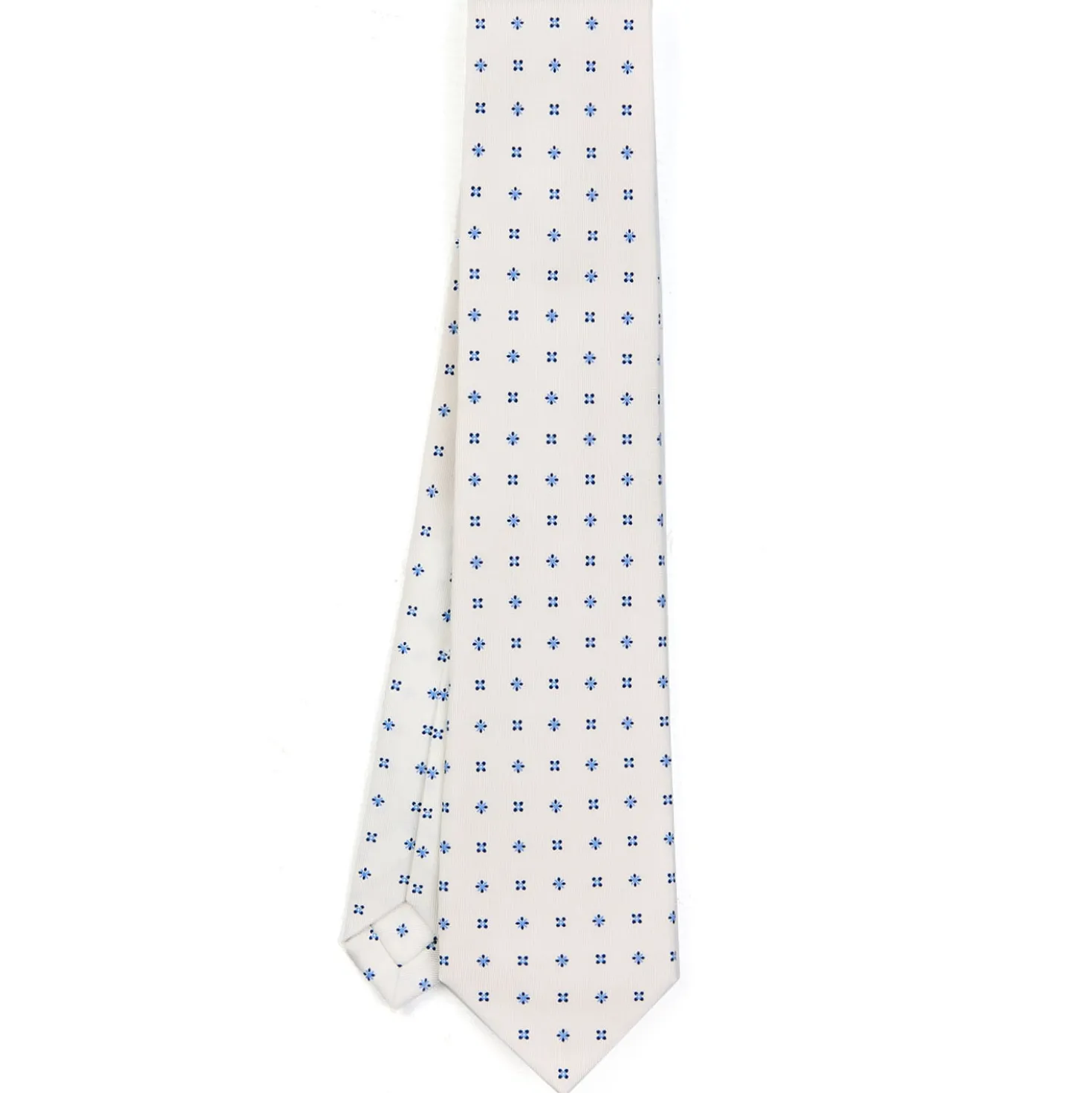 CRAVATTA SARTORIALE 7 PIEGHE IN SETA BIANCA Microfantasia fiore