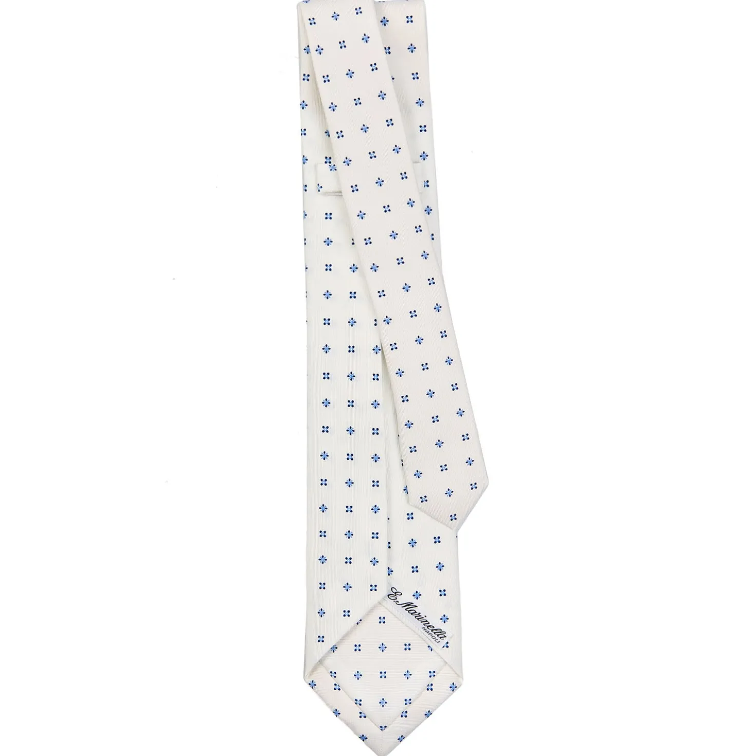 CRAVATTA SARTORIALE 7 PIEGHE IN SETA BIANCA Microfantasia fiore