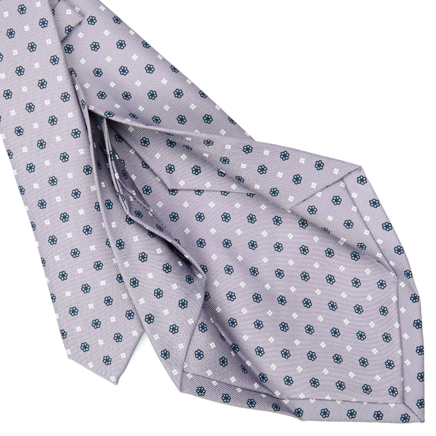 CRAVATTA SARTORIALE 5 PIEGHE IN SETA GRIGIO CHIARO Microfantasia fiore