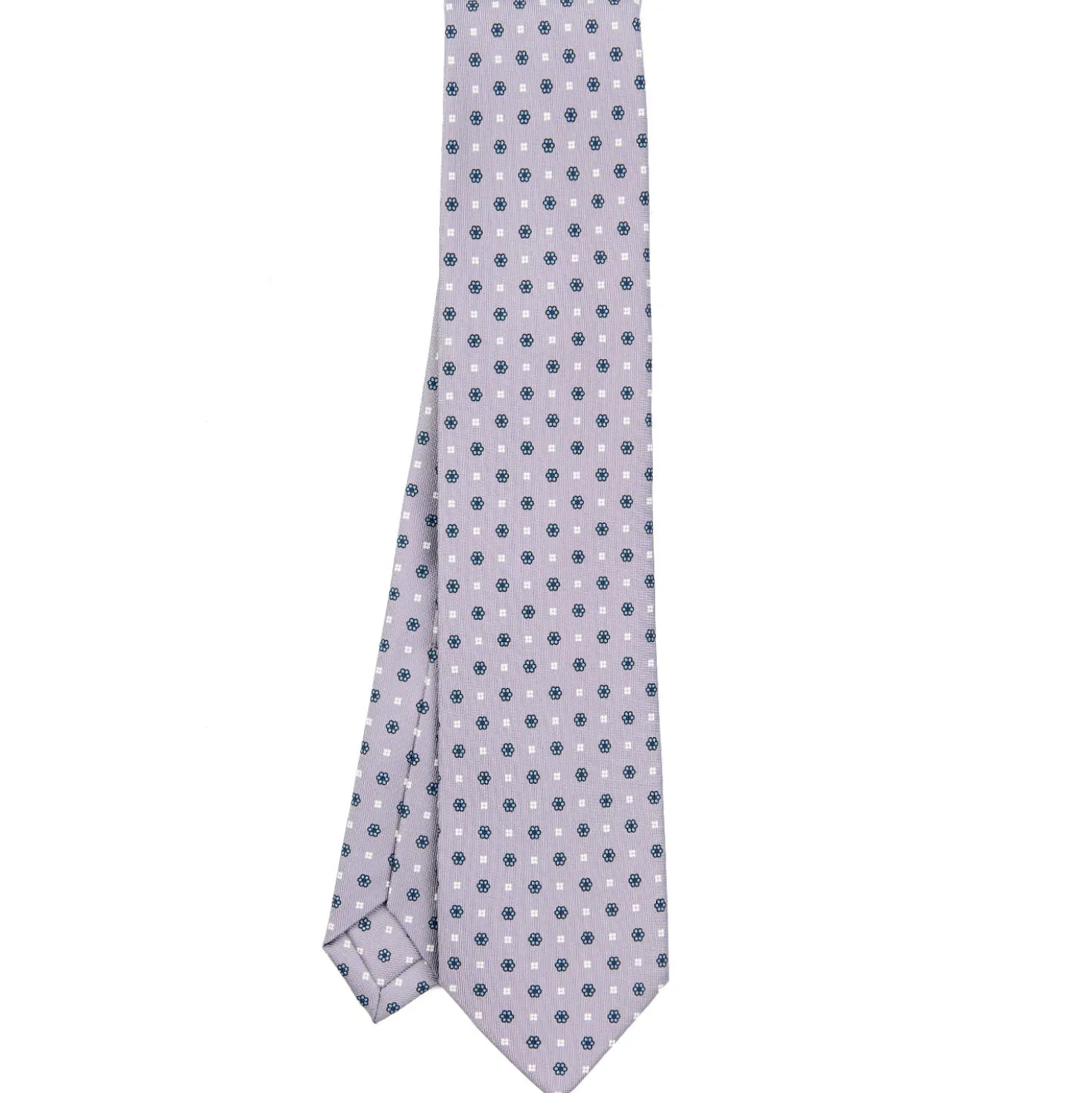 CRAVATTA SARTORIALE 5 PIEGHE IN SETA GRIGIO CHIARO Microfantasia fiore
