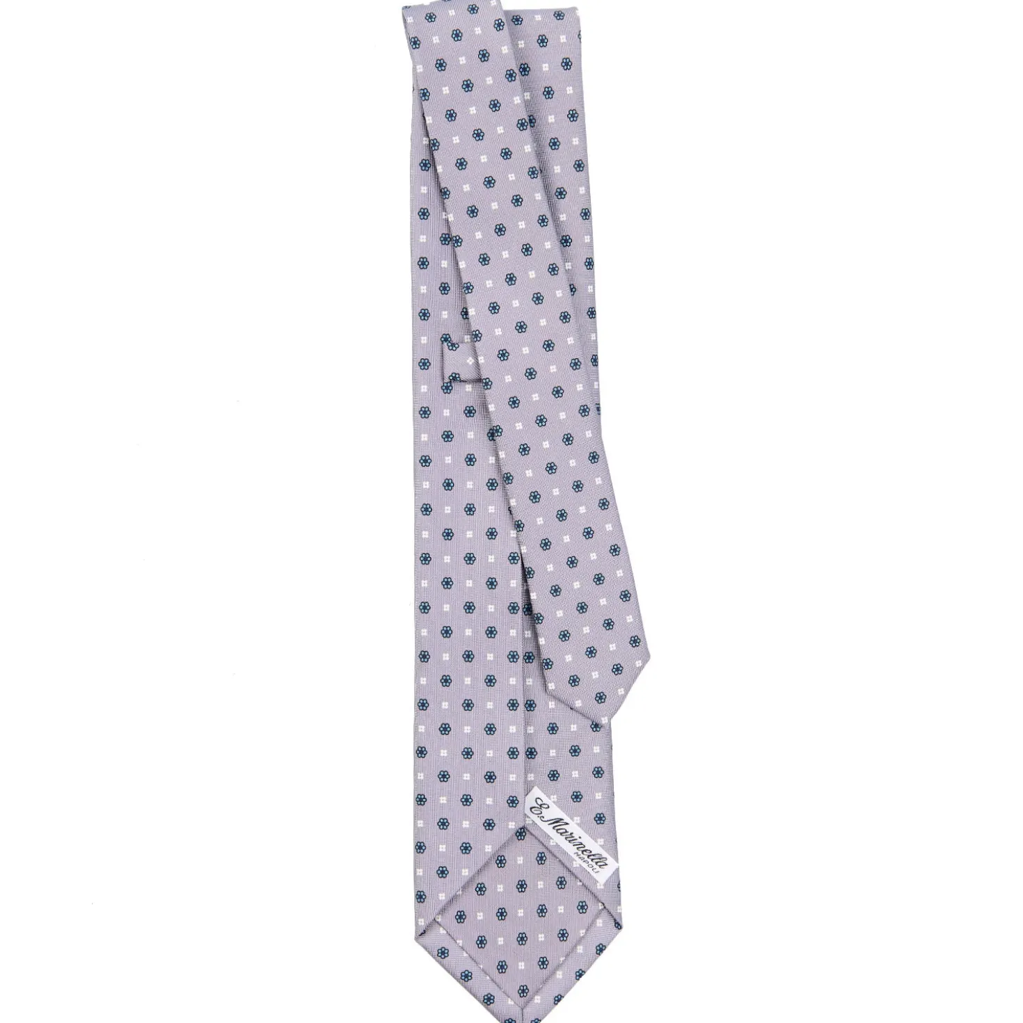 CRAVATTA SARTORIALE 5 PIEGHE IN SETA GRIGIO CHIARO Microfantasia fiore