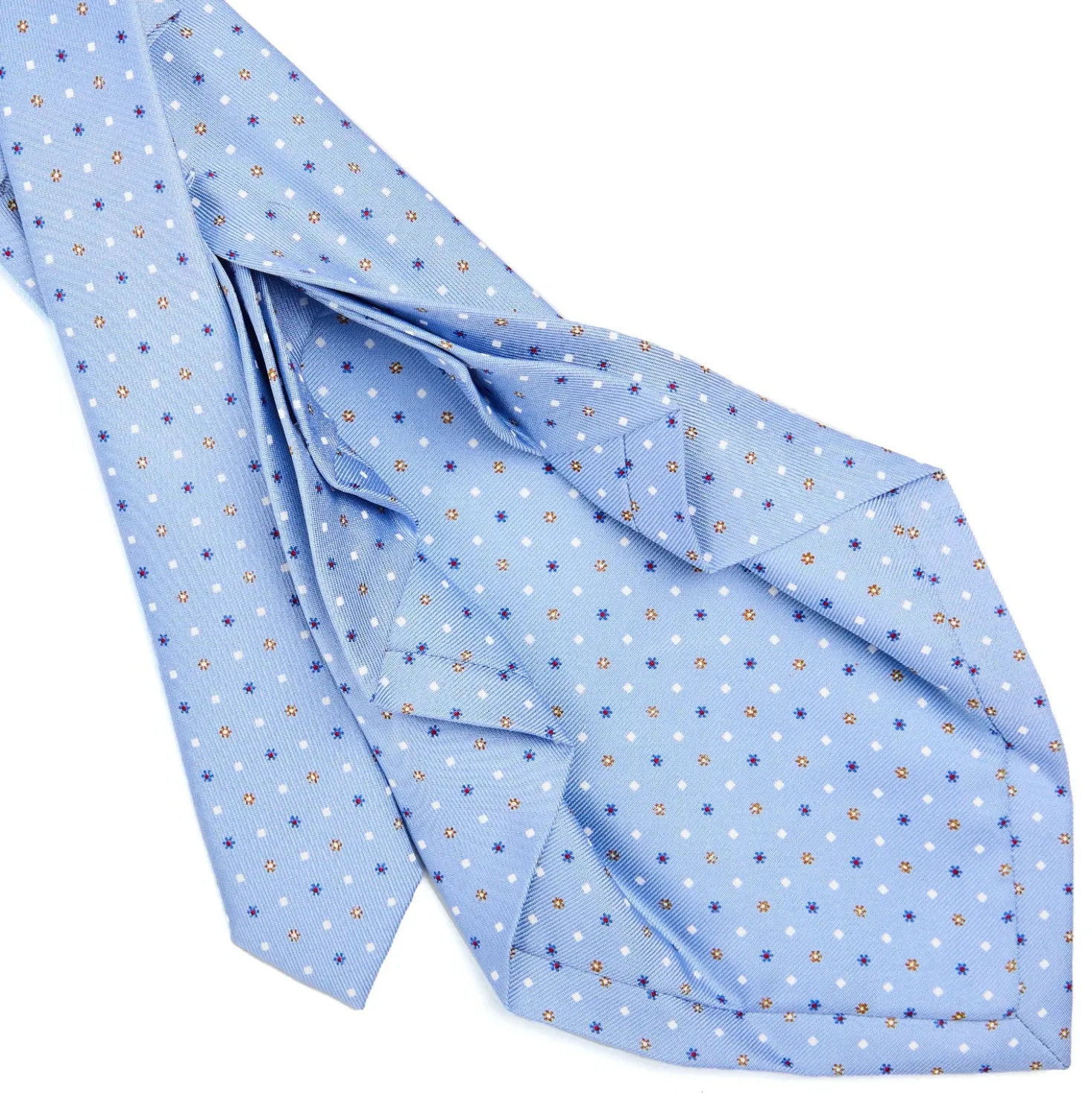 CRAVATTA SARTORIALE 9 PIEGHE IN SETA AZZURRA Microfantasia fiore