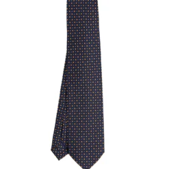 CRAVATTA SARTORIALE 9 PIEGHE IN SETA BLU SCURO Microfantasia fiore