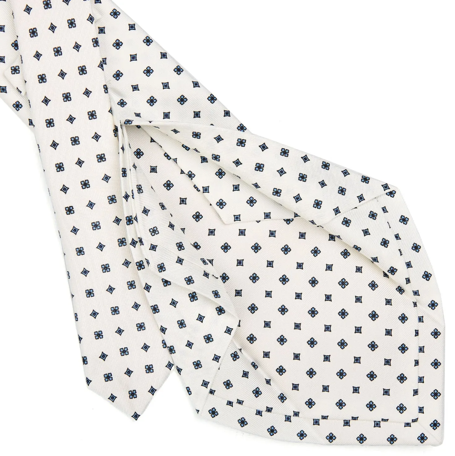 CRAVATTA SARTORIALE 5 PIEGHE IN SETA BIANCA Microfantasia fiore