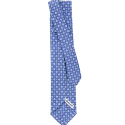 CRAVATTA SARTORIALE 9 PIEGHE IN SETA AZZURRO POLVERE Microfantasia fiore