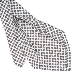 CRAVATTA SARTORIALE 7 PIEGHE IN SETA BIANCA Microfantasia fiore