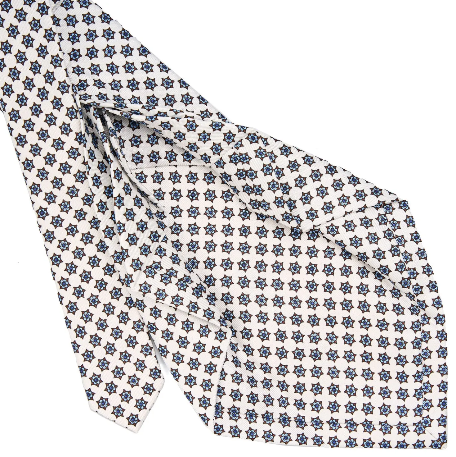 CRAVATTA SARTORIALE 7 PIEGHE IN SETA BIANCA Microfantasia fiore