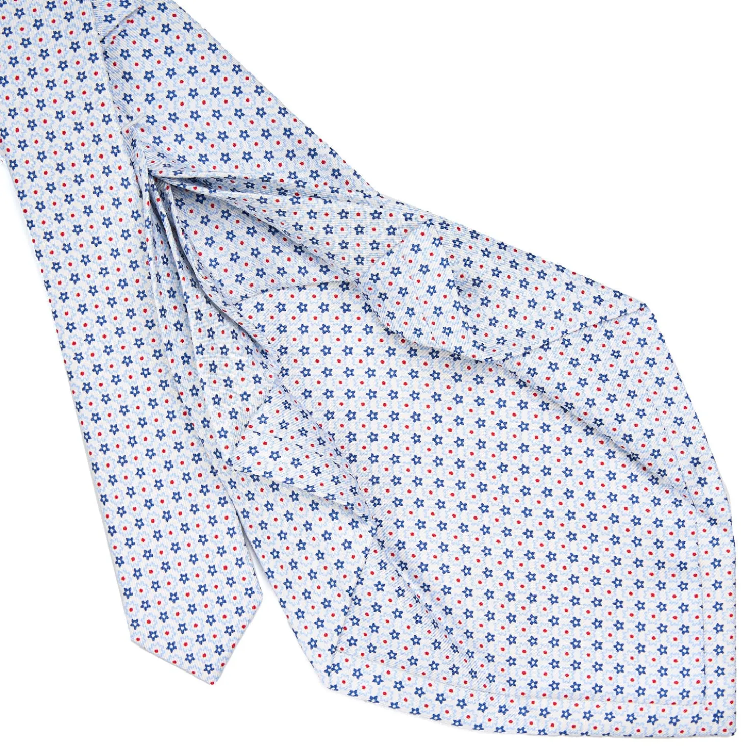 CRAVATTA SARTORIALE 7 PIEGHE IN SETA BIANCA Microfantasia fiore