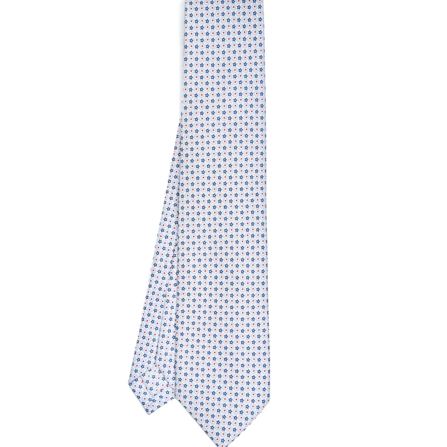 CRAVATTA SARTORIALE 7 PIEGHE IN SETA BIANCA Microfantasia fiore