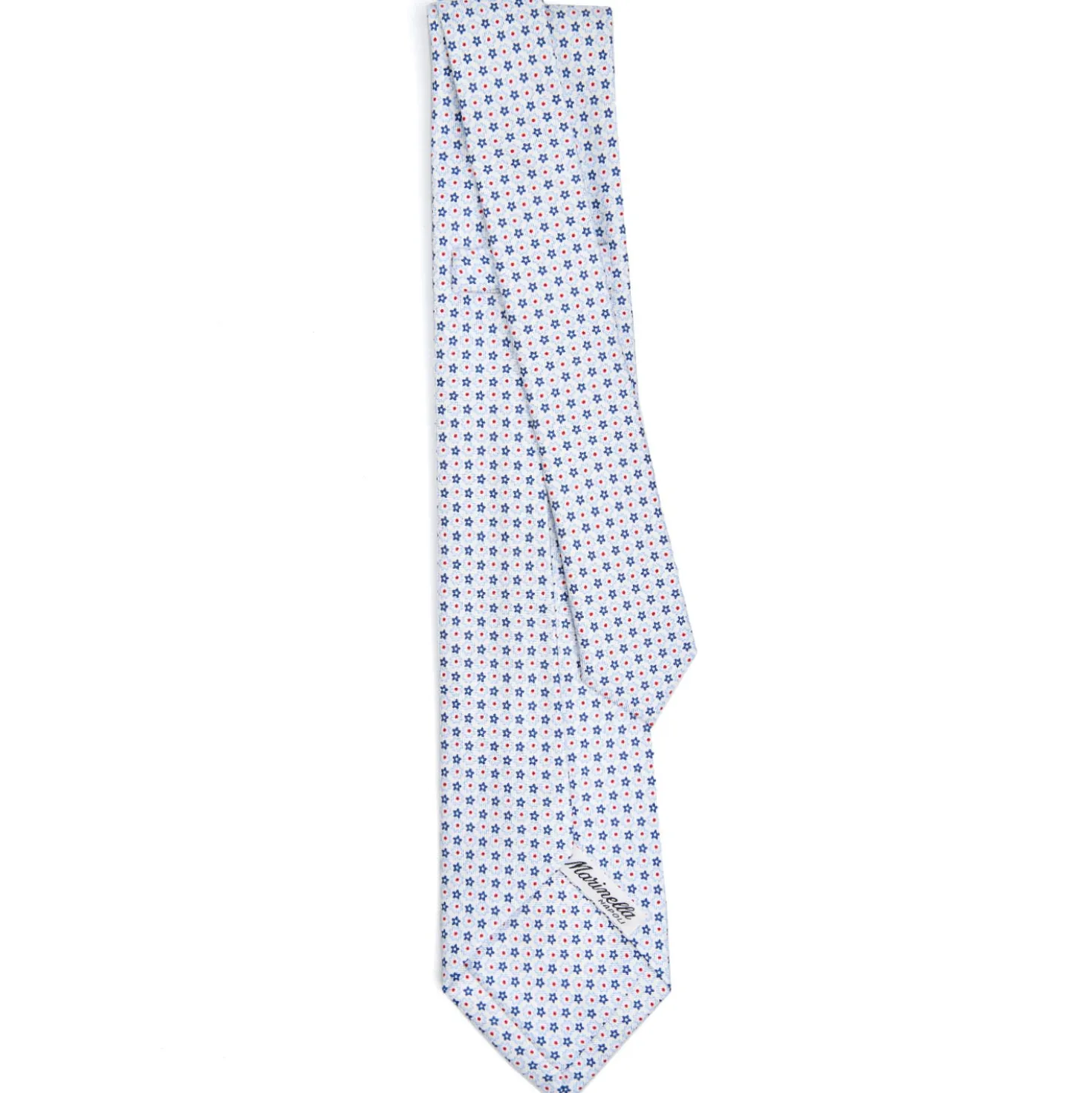 CRAVATTA SARTORIALE 7 PIEGHE IN SETA BIANCA Microfantasia fiore
