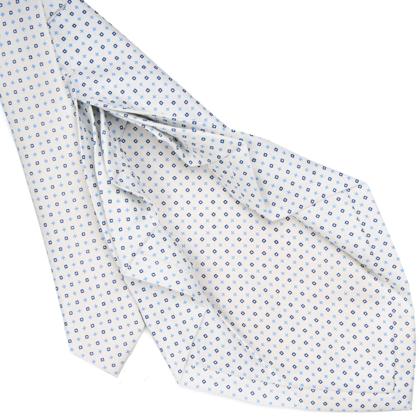 CRAVATTA SARTORIALE 9 PIEGHE IN SETA BIANCA Microfantasia fiore