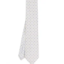 CRAVATTA SARTORIALE 9 PIEGHE IN SETA BIANCA Microfantasia fiore