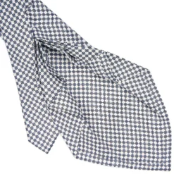 CRAVATTA SARTORIALE 9 PIEGHE IN SETA BIANCA Microfantasia fiore