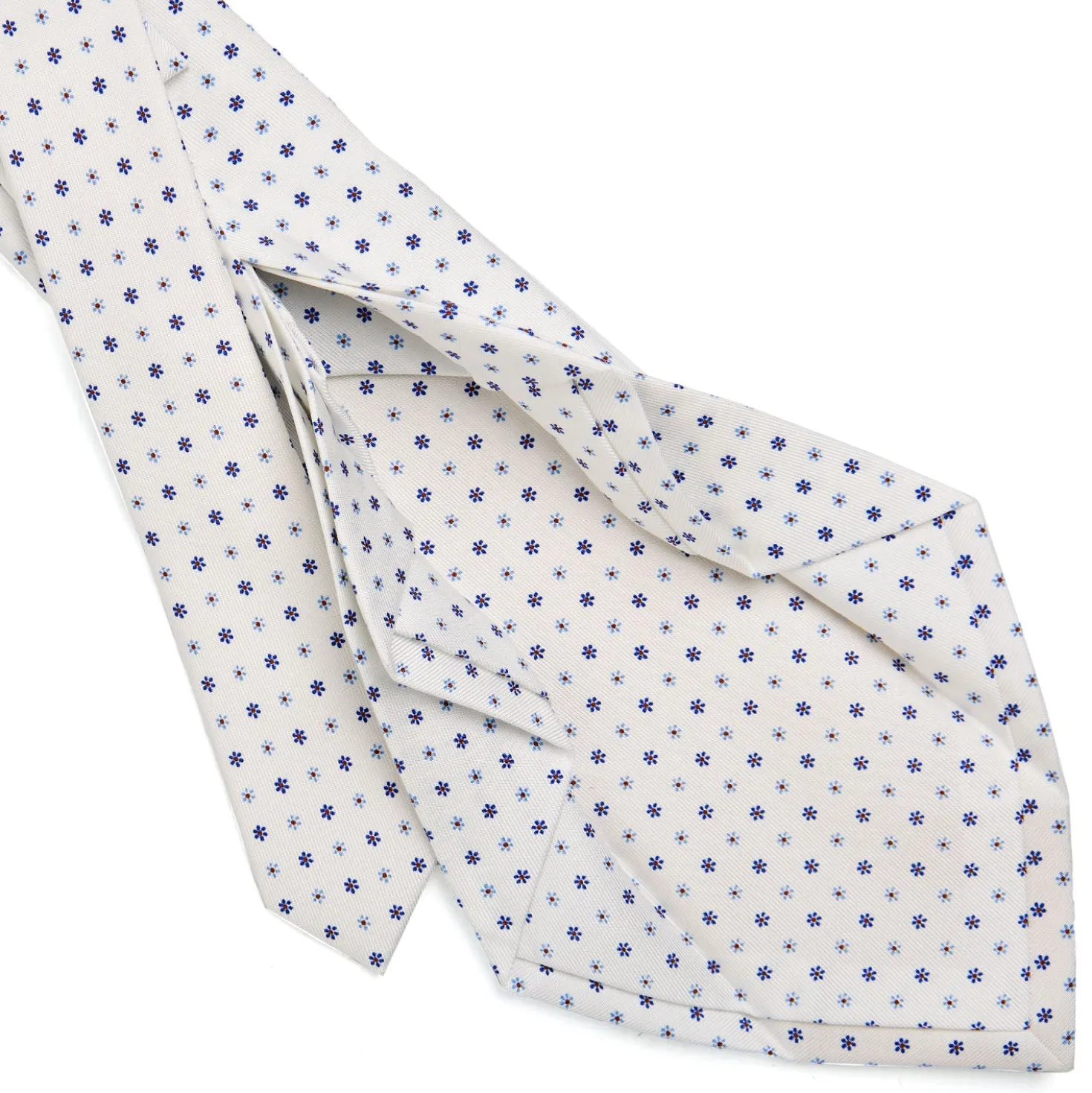 CRAVATTA SARTORIALE 7 PIEGHE IN SETA BIANCA Microfantasia fiore