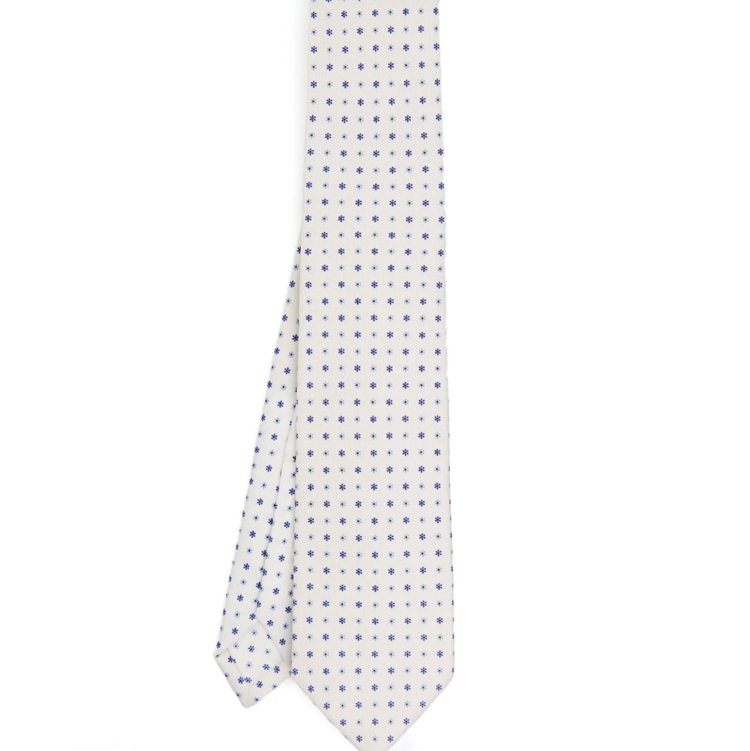 CRAVATTA SARTORIALE 7 PIEGHE IN SETA BIANCA Microfantasia fiore