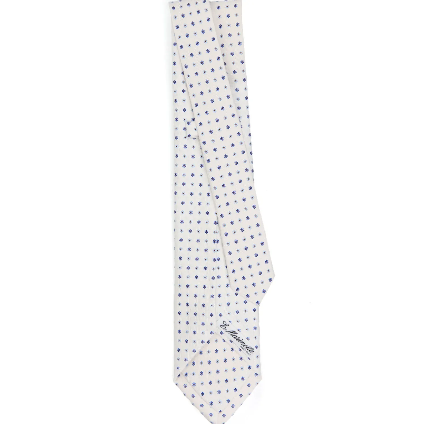 CRAVATTA SARTORIALE 7 PIEGHE IN SETA BIANCA Microfantasia fiore