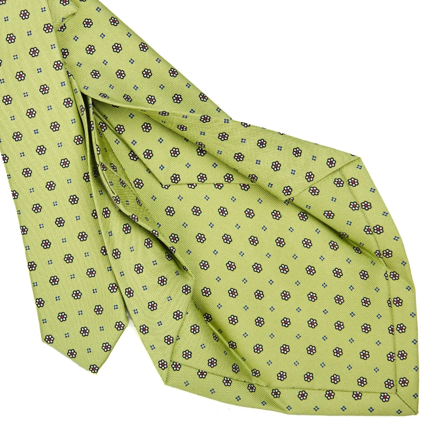 CRAVATTA SARTORIALE 5 PIEGHE IN SETA VERDE CHIARO Microfantasia fiore