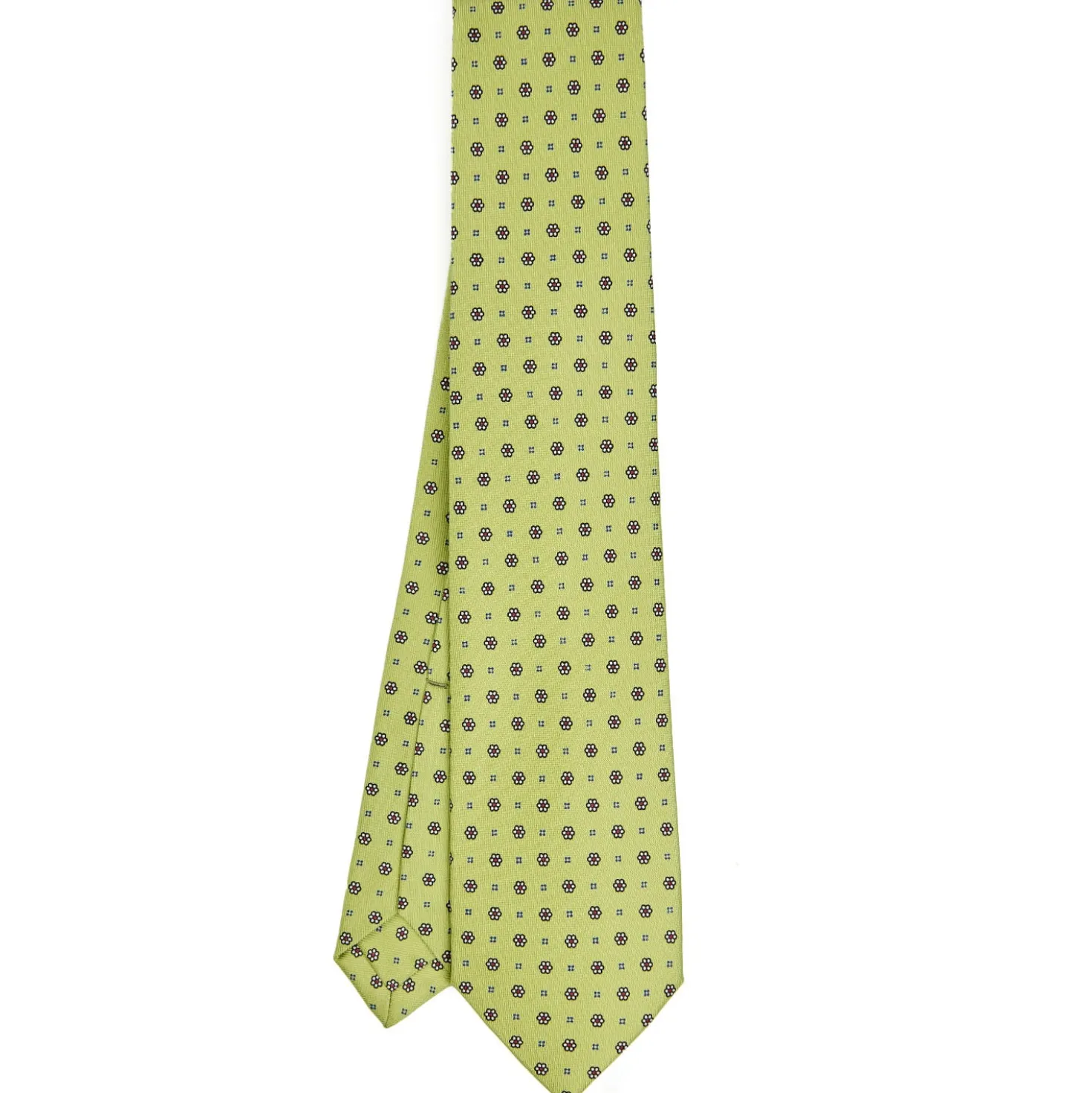 CRAVATTA SARTORIALE 5 PIEGHE IN SETA VERDE CHIARO Microfantasia fiore