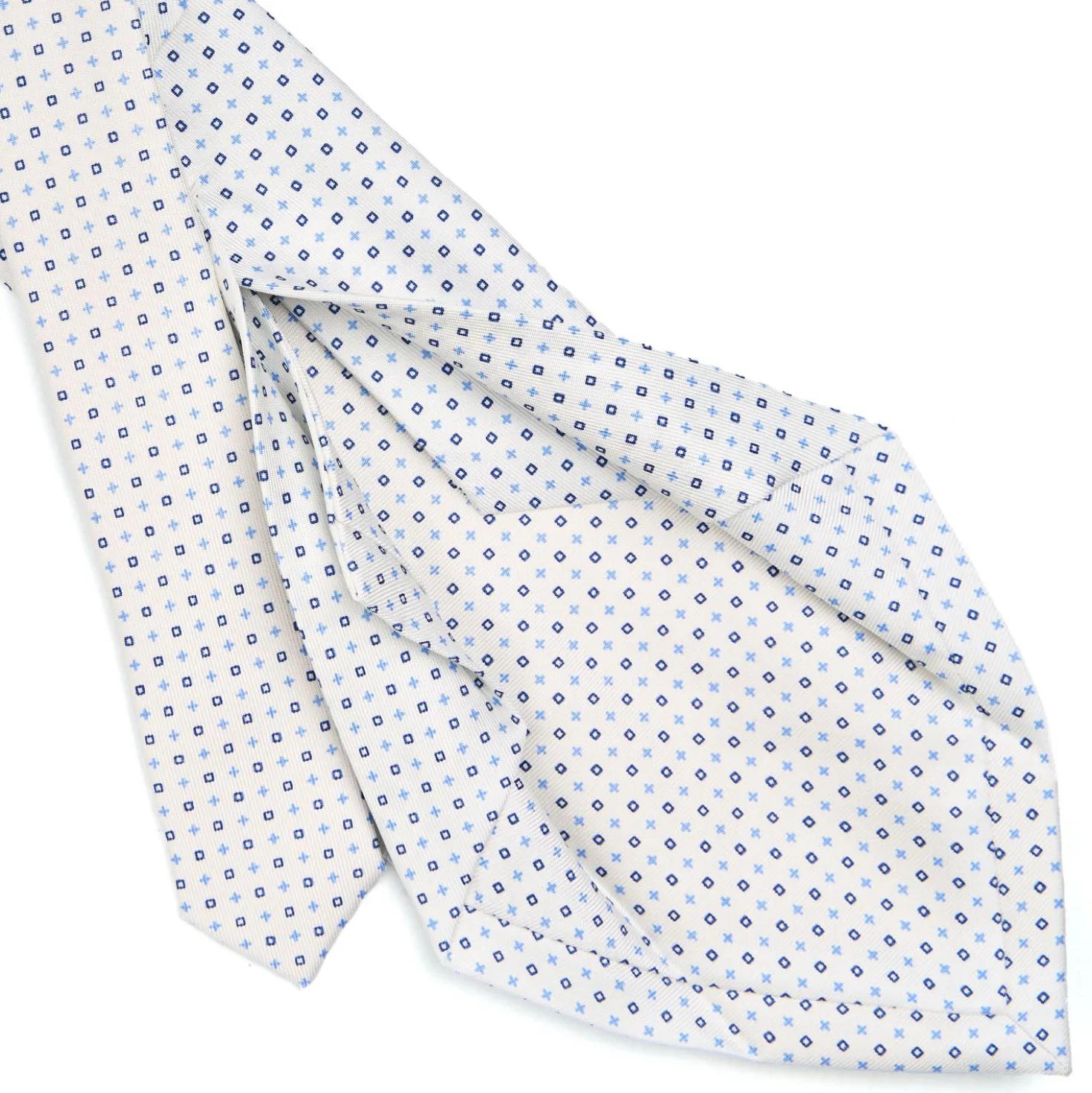 CRAVATTA SARTORIALE 5 PIEGHE IN SETA BIANCA Microfantasia fiore