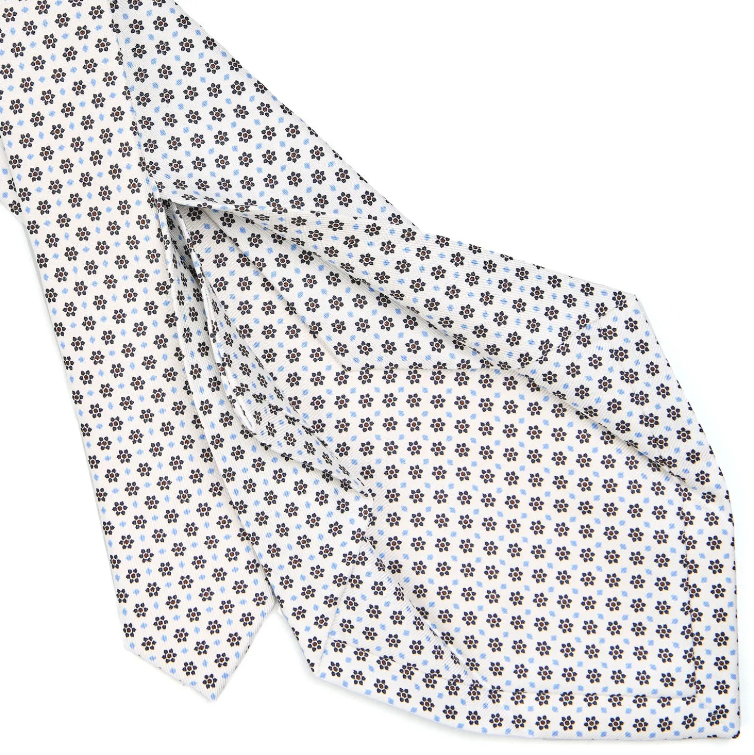 CRAVATTA SARTORIALE 5 PIEGHE IN SETA BIANCA Microfantasia fiore