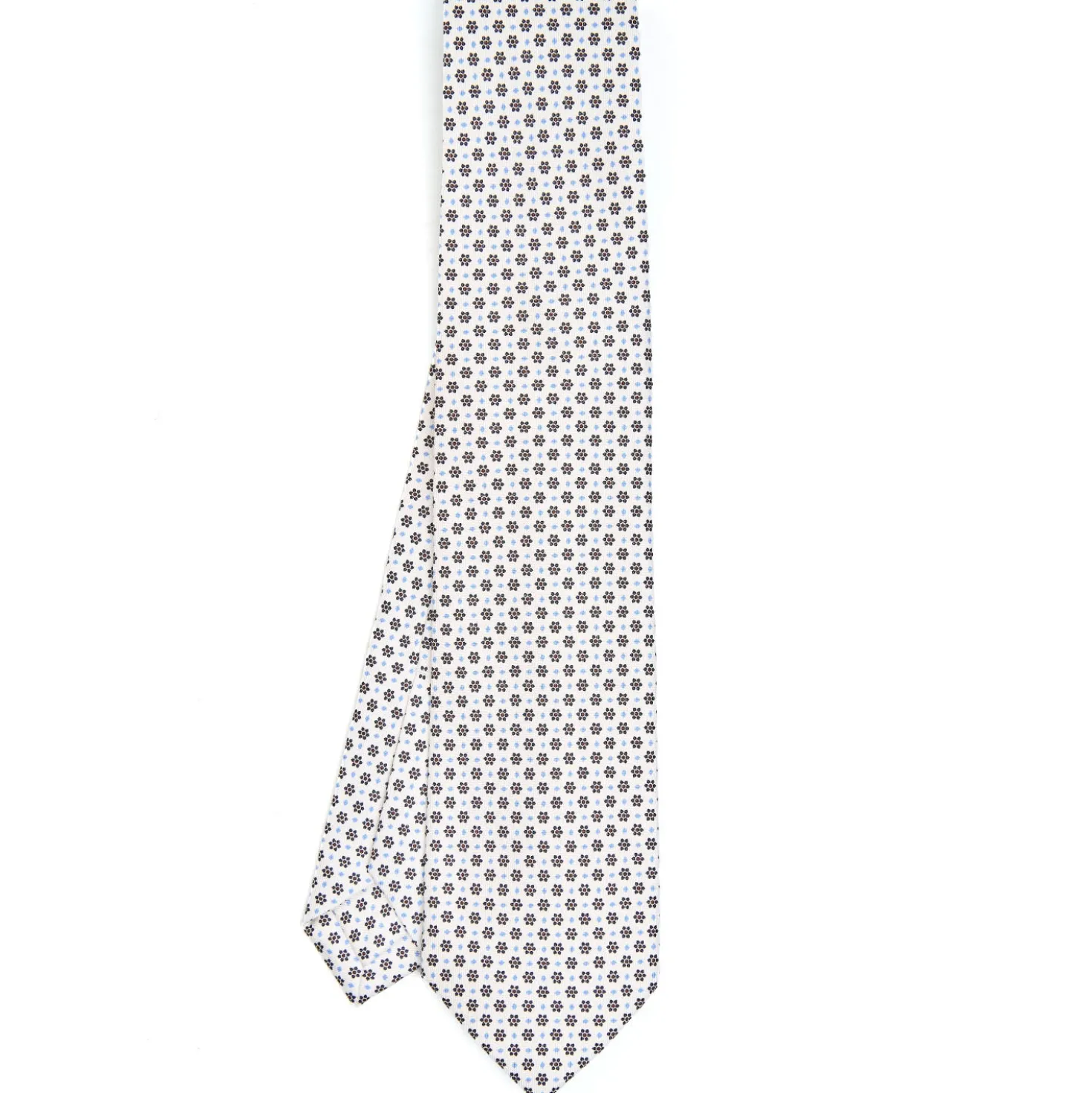 CRAVATTA SARTORIALE 5 PIEGHE IN SETA BIANCA Microfantasia fiore