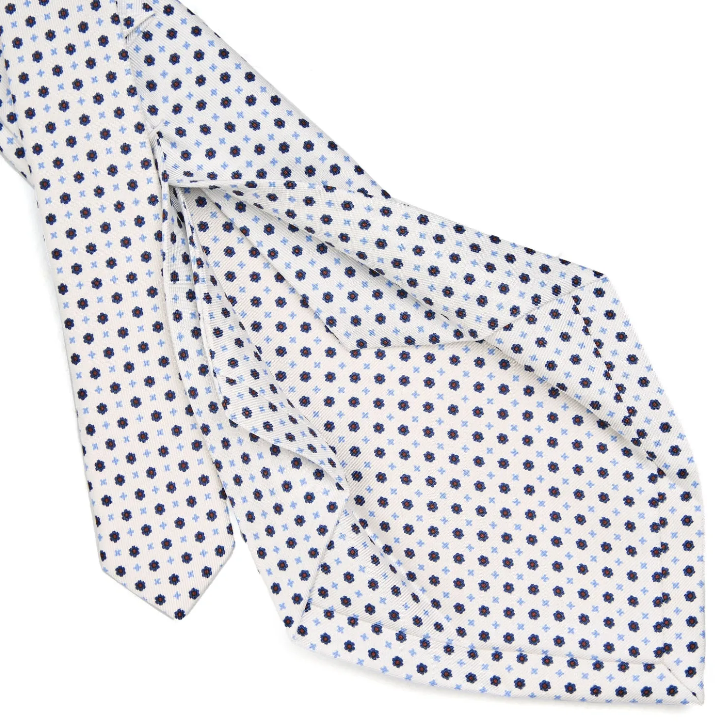 CRAVATTA SARTORIALE 5 PIEGHE IN SETA BIANCA Microfantasia fiore