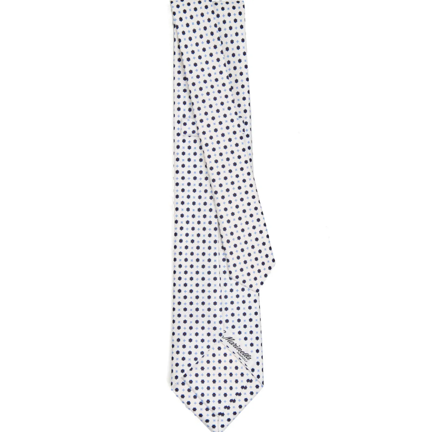 CRAVATTA SARTORIALE 5 PIEGHE IN SETA BIANCA Microfantasia fiore
