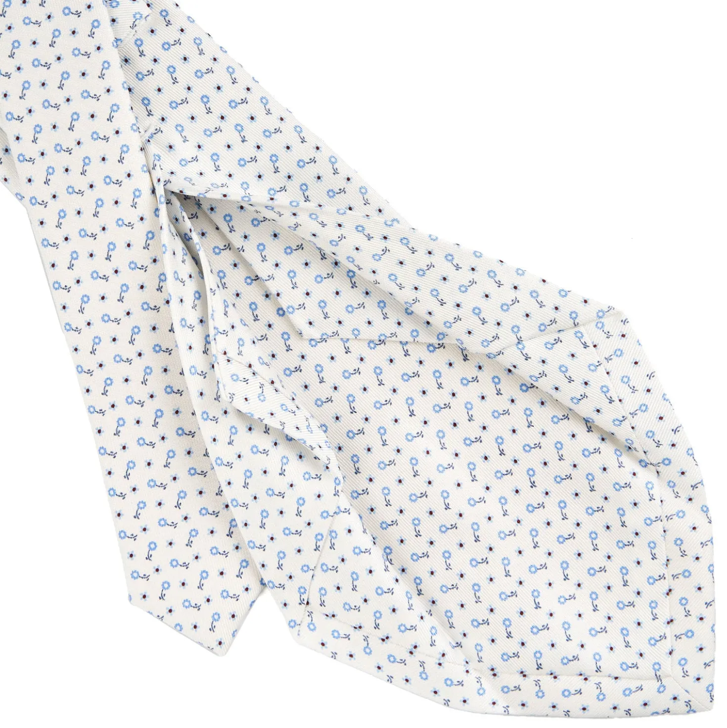 CRAVATTA SARTORIALE 5 PIEGHE IN SETA BIANCA Microfantasia fiore