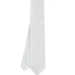 CRAVATTA SARTORIALE 5 PIEGHE IN SETA BIANCA Microfantasia fiore