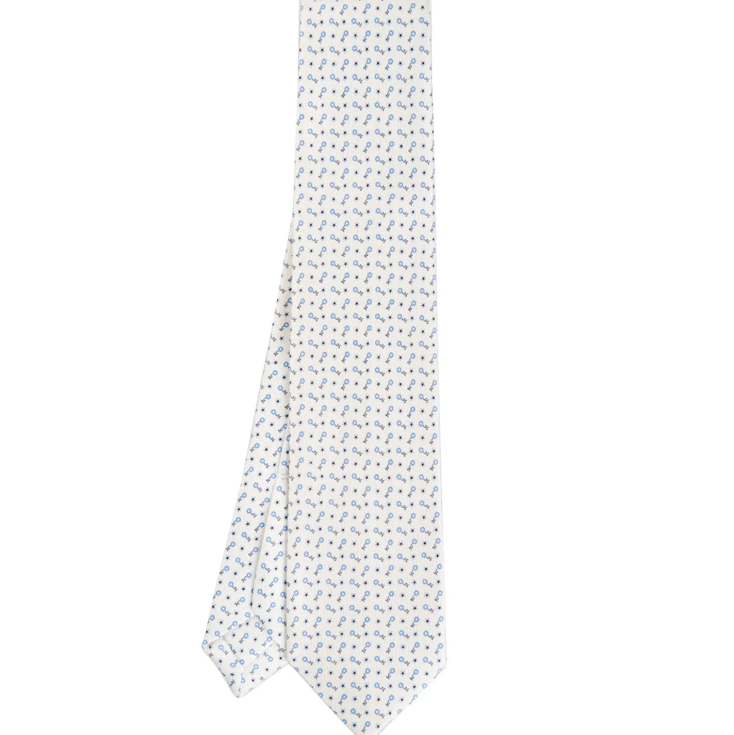 CRAVATTA SARTORIALE 5 PIEGHE IN SETA BIANCA Microfantasia fiore