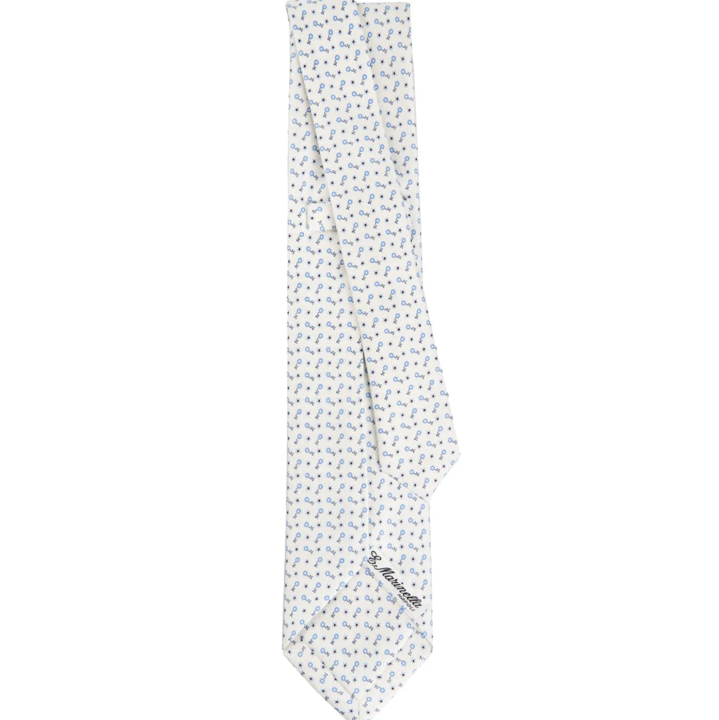 CRAVATTA SARTORIALE 5 PIEGHE IN SETA BIANCA Microfantasia fiore