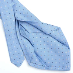 CRAVATTA SARTORIALE 5 PIEGHE IN SETA AZZURRA Microfantasia fiore