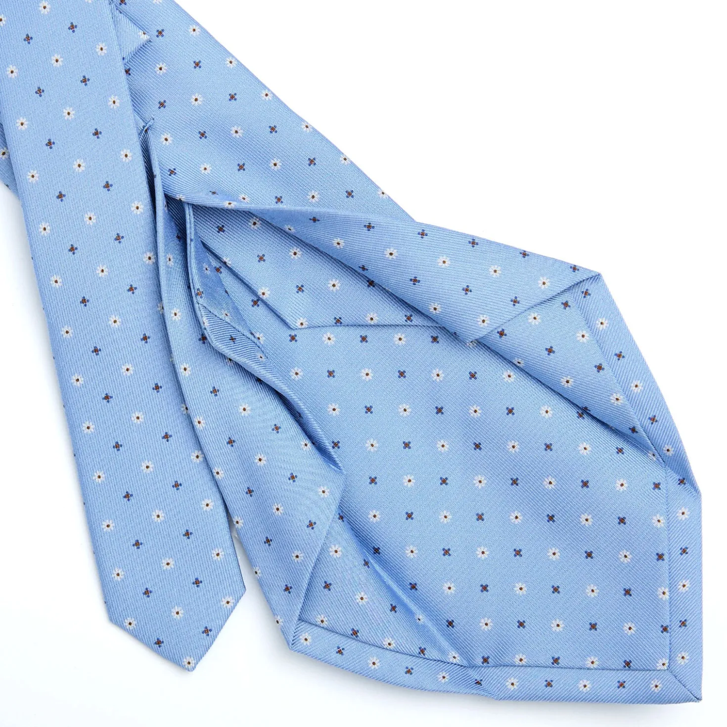 CRAVATTA SARTORIALE 5 PIEGHE IN SETA AZZURRA Microfantasia fiore