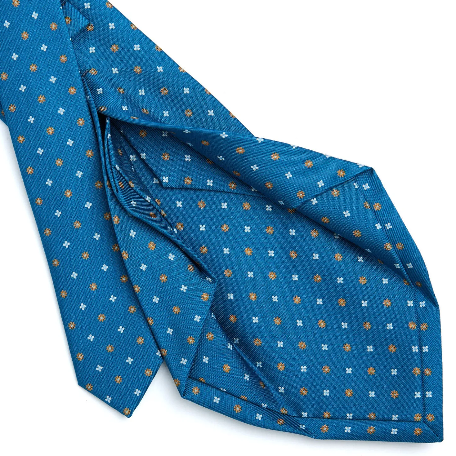 CRAVATTA SARTORIALE 5 PIEGHE IN SETA BLU MEDIO Microfantasia fiore