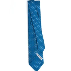 CRAVATTA SARTORIALE 5 PIEGHE IN SETA BLU MEDIO Microfantasia fiore