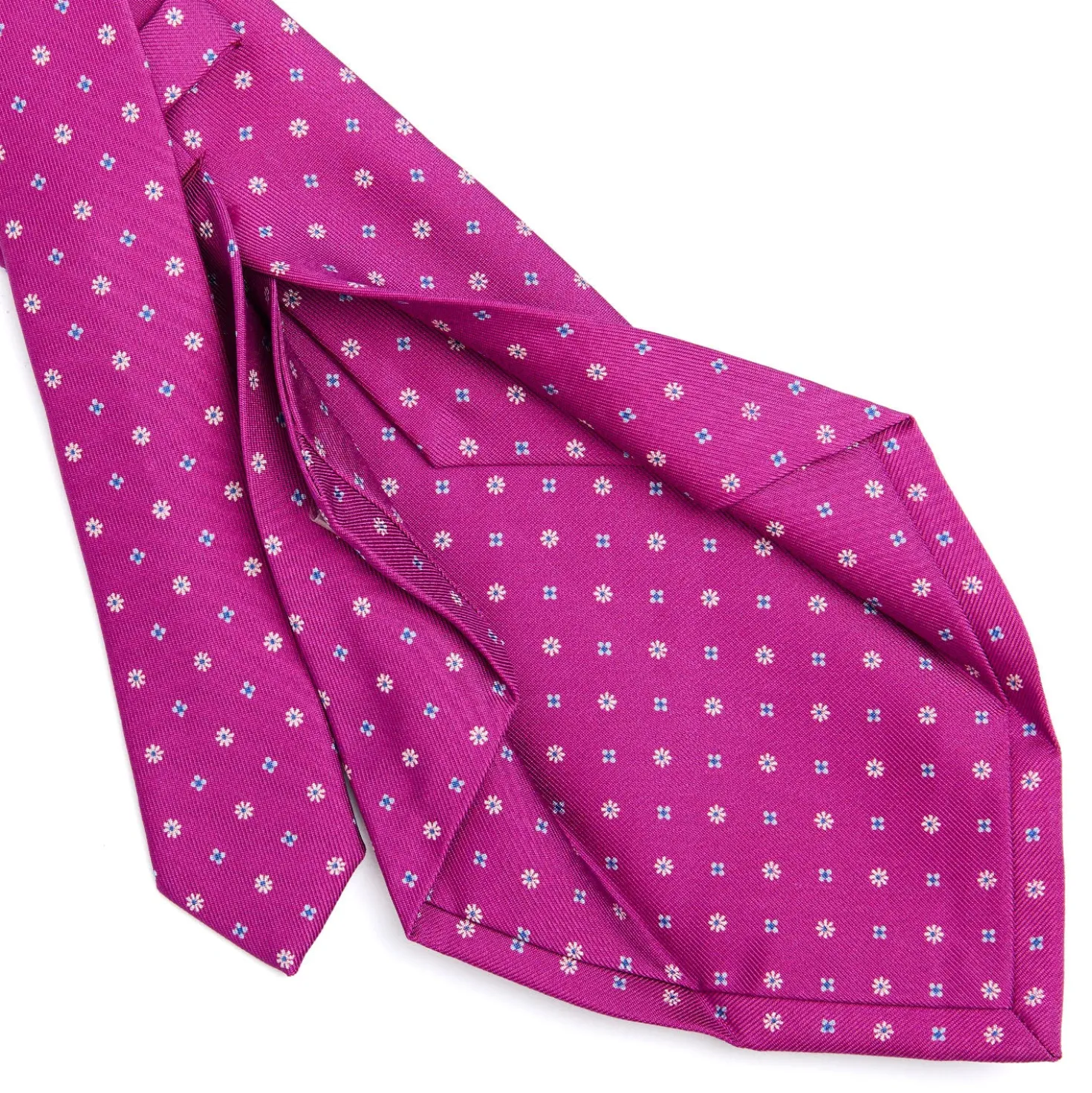 CRAVATTA SARTORIALE 5 PIEGHE IN SETA FUCSIA Microfantasia fiore