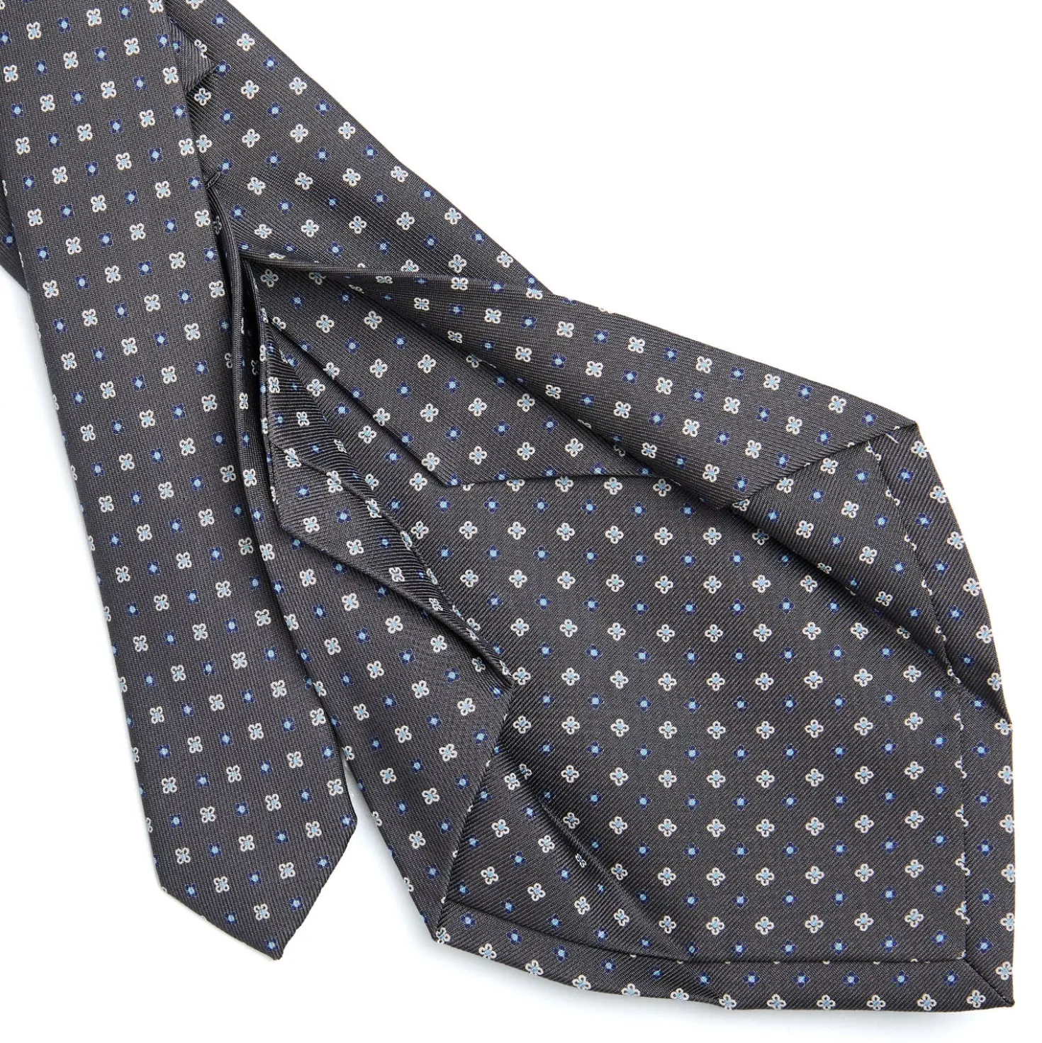 CRAVATTA SARTORIALE 5 PIEGHE IN SETA GRIGIO SCURO Microfantasia fiore