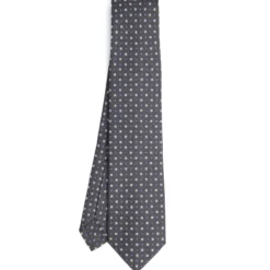 CRAVATTA SARTORIALE 5 PIEGHE IN SETA GRIGIO SCURO Microfantasia fiore