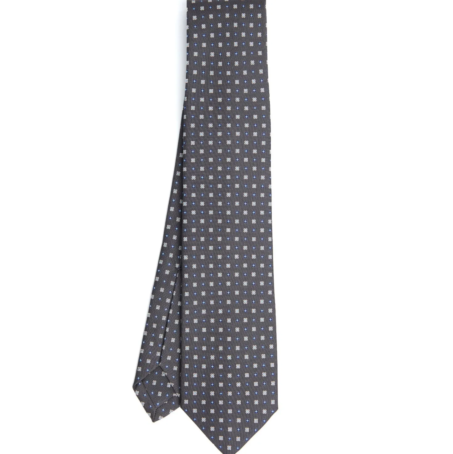 CRAVATTA SARTORIALE 5 PIEGHE IN SETA GRIGIO SCURO Microfantasia fiore