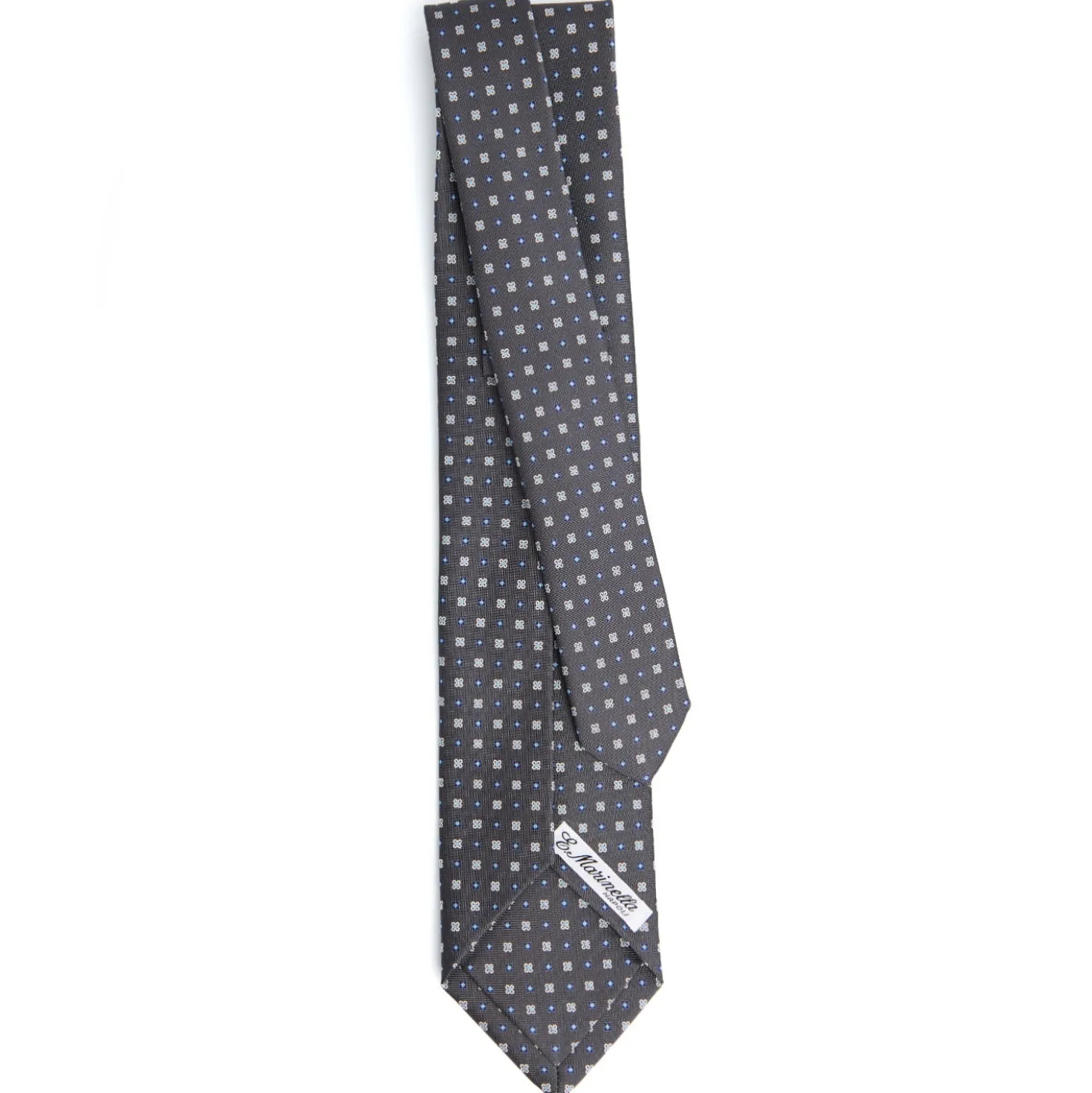 CRAVATTA SARTORIALE 5 PIEGHE IN SETA GRIGIO SCURO Microfantasia fiore