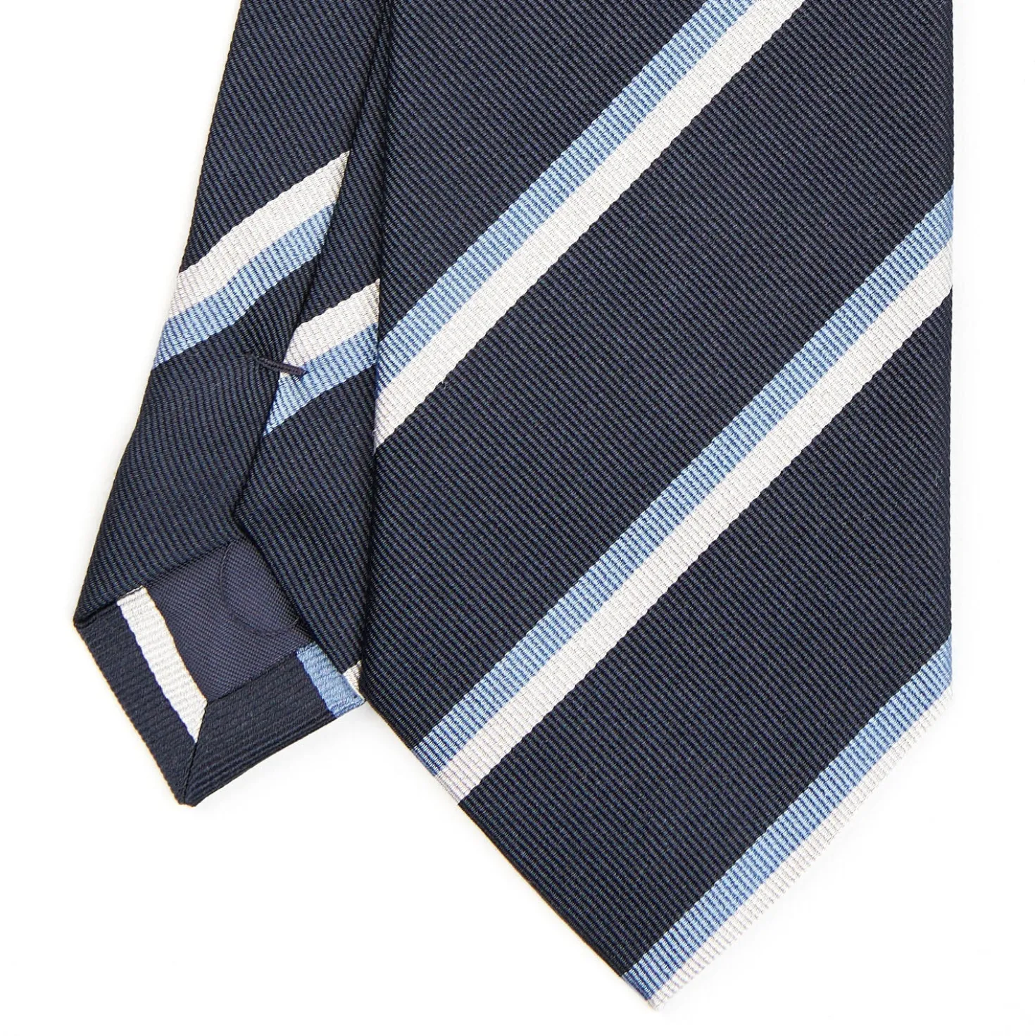 CRAVATTA SARTORIALE RIGATA In seta blu scuro