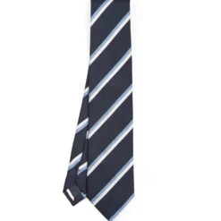 CRAVATTA SARTORIALE RIGATA In seta blu scuro