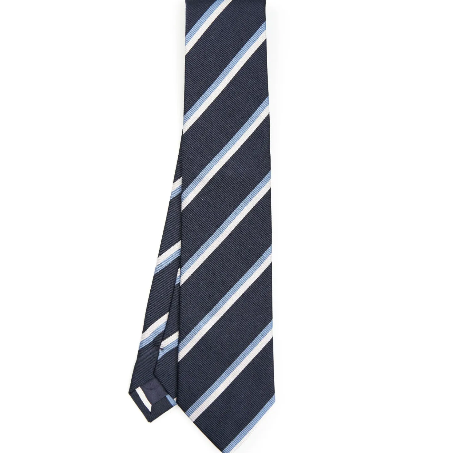 CRAVATTA SARTORIALE RIGATA In seta blu scuro