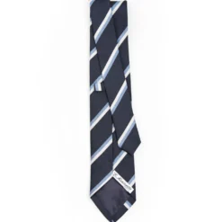 CRAVATTA SARTORIALE RIGATA In seta blu scuro