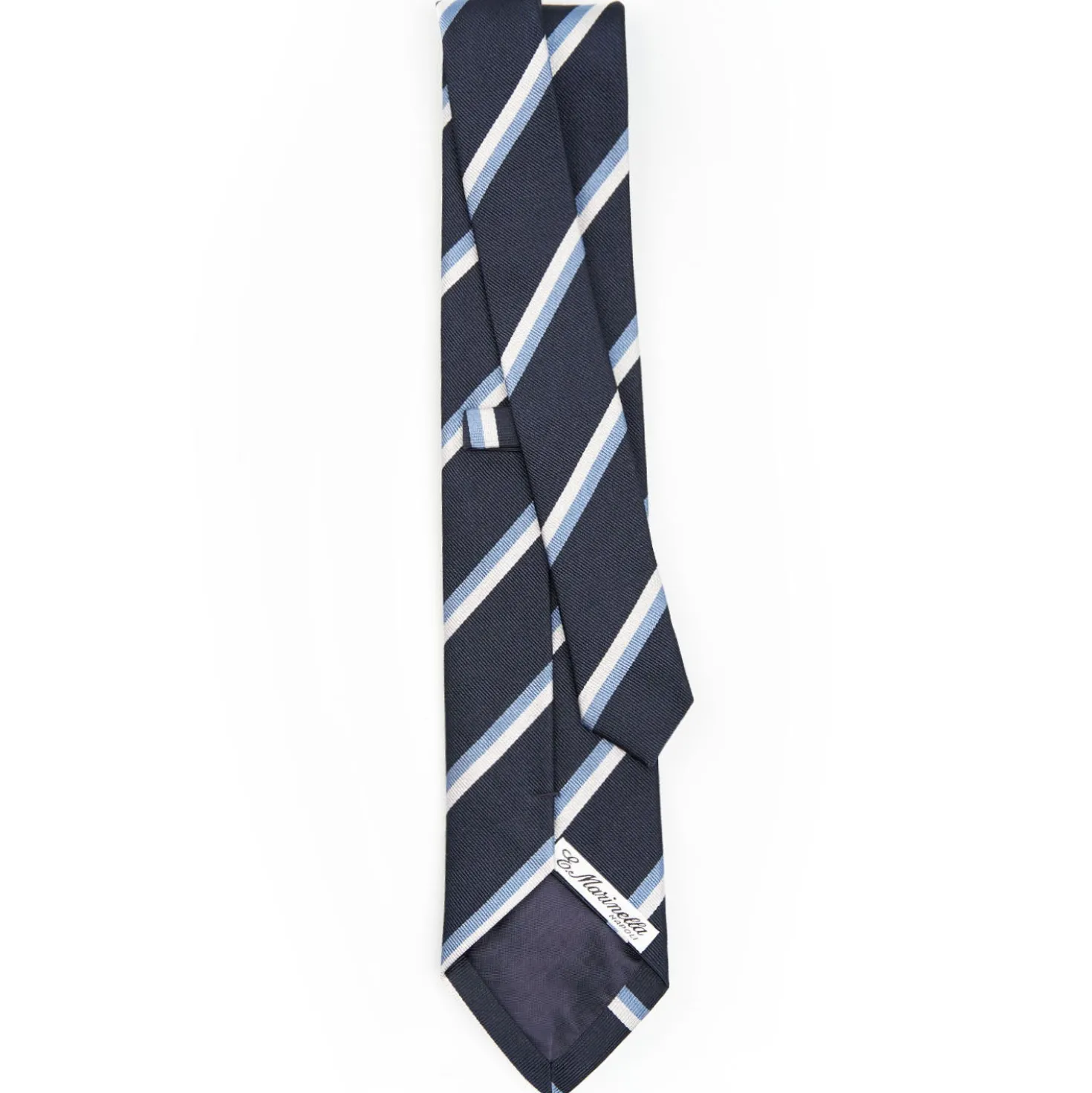 CRAVATTA SARTORIALE RIGATA In seta blu scuro